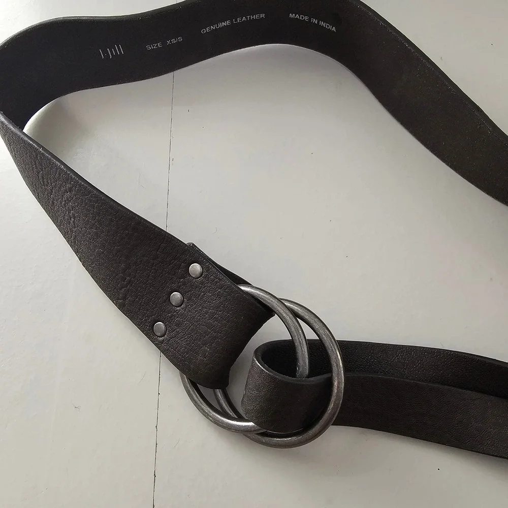 J. Jill Dark Brown Genuine Leather Double D-Ring Belt XS/S Wide Cinch Minimalist